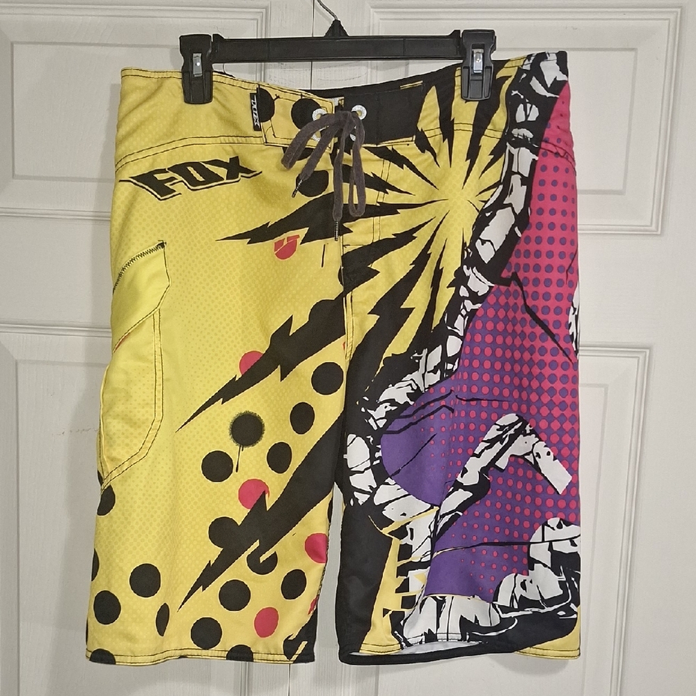 Fox Head Racing Exposure Fissure Board Shorts - 36 - Yellow Black Pink Graphics